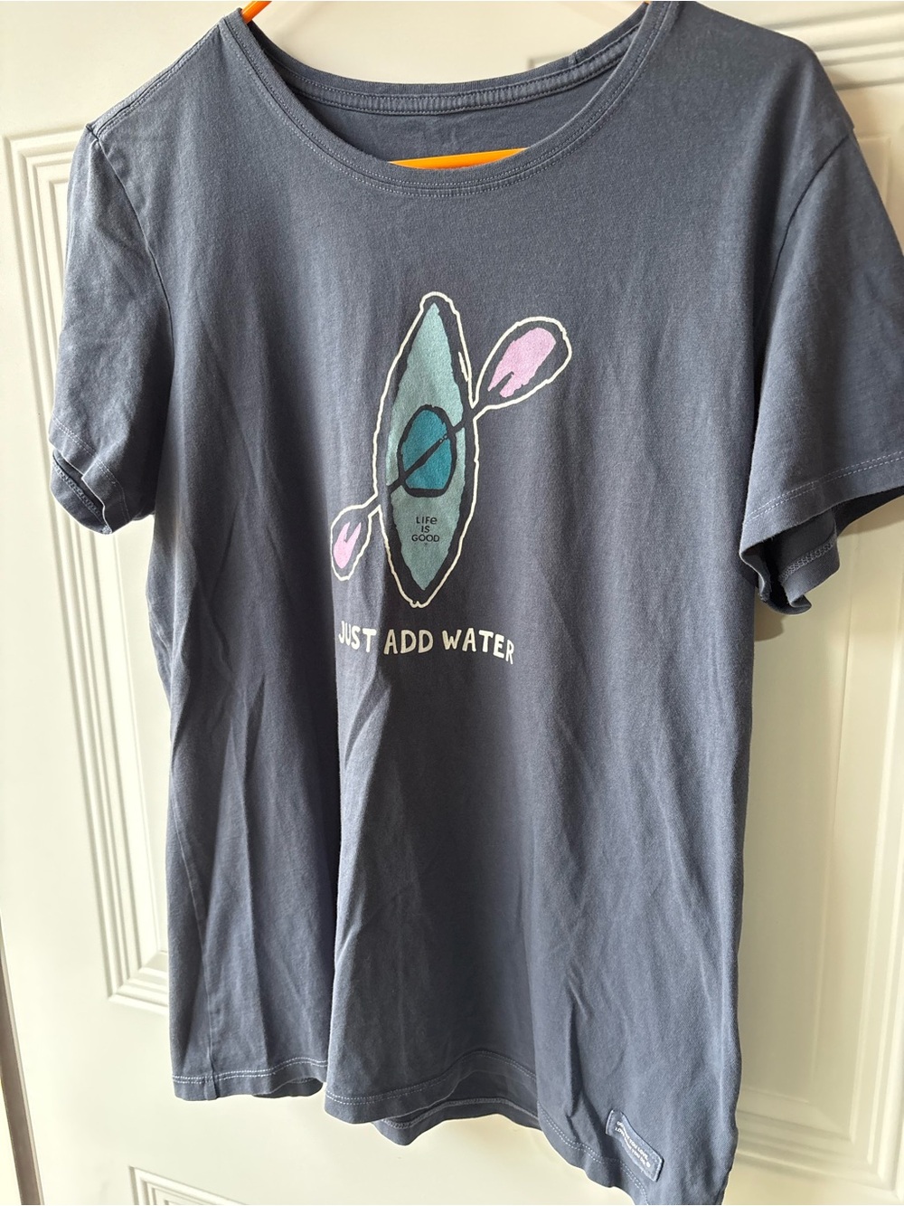 Life Is Good Slate Blue Tee with Kayak Graphic